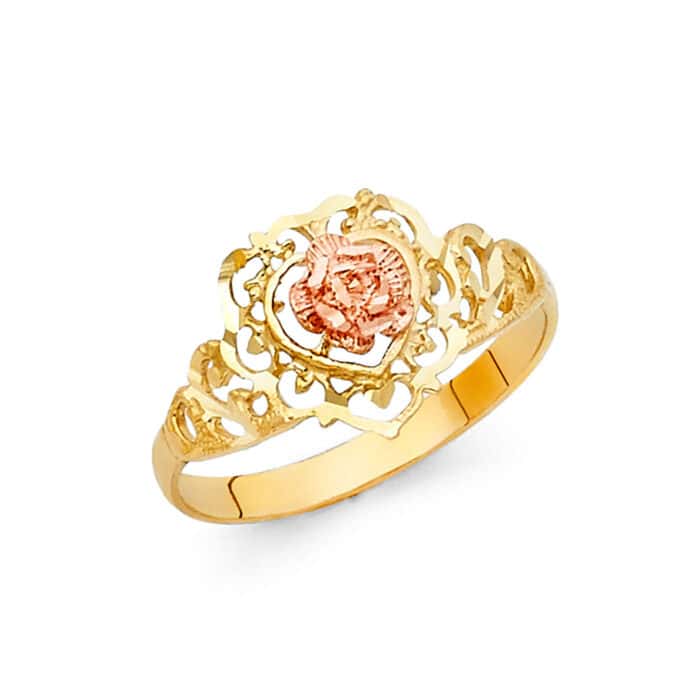 14K Two Tone Gold Fancy Flower Ring