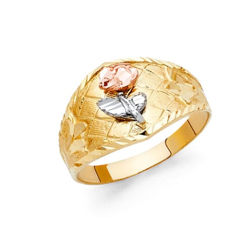14K Tri Color Gold Fancy Flower Ring