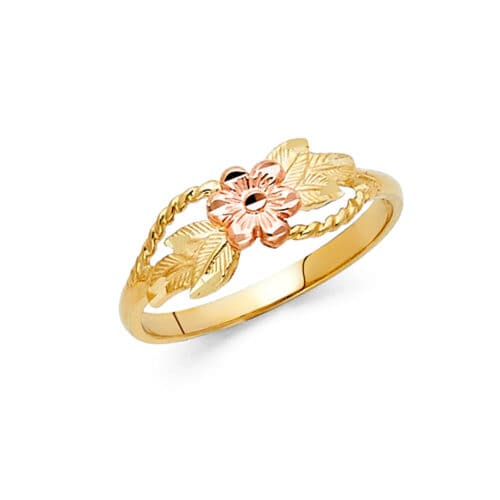 14K Two Tone Gold Fancy Flower Ring