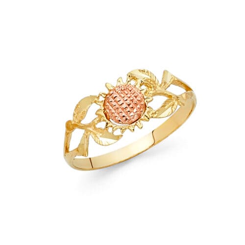 14K Two Tone Gold Fancy Flower Ring