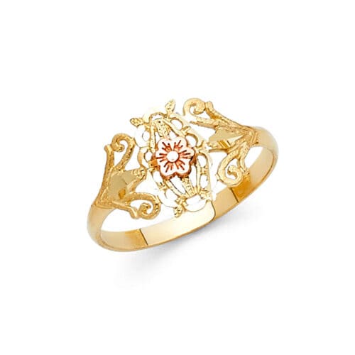 14K Tri Color Gold Fancy Flower Ring