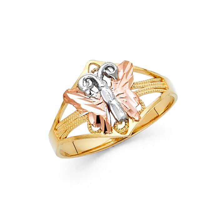 14K Tri Color Gold Fancy Butterfly Ring