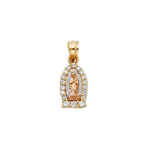 14K Two Tone Gold Religious Guadlupe Cubic Zirconia Pendant