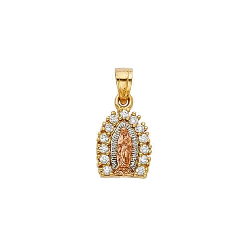 14K Tri Color Gold Religious Guadlupe Cubic Zirconia Pendant