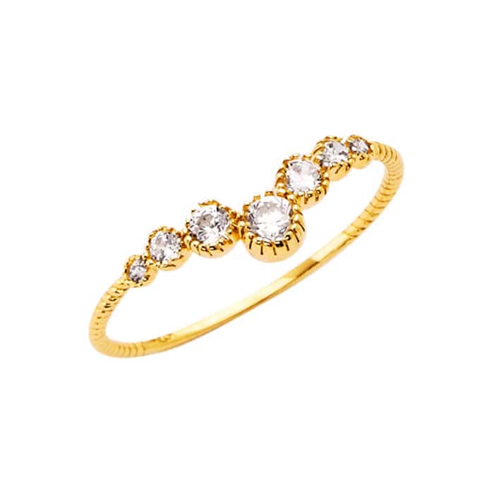 14K Yellow Gold Cubic Zirconia V-Shape Band