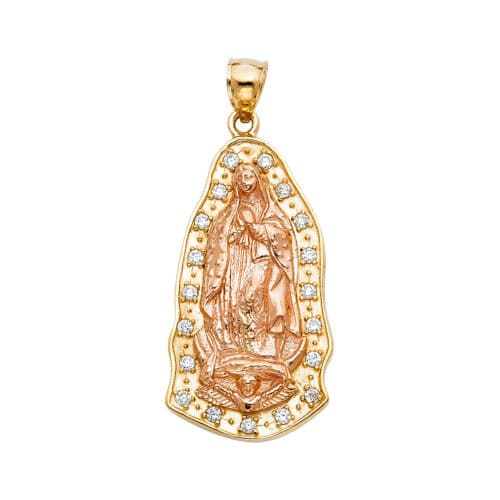 14K Two Tone Gold Cubic Zirconia Religious Guadalupe Pendant