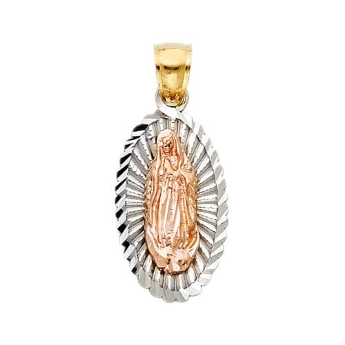 14K Two Tone Gold Religious Guadalupe Pendant
