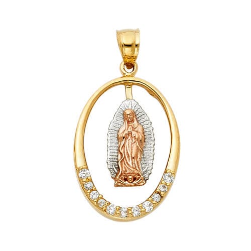 14K Tri Color Gold Cubic Zirconia Religious Guadalupe Pendant