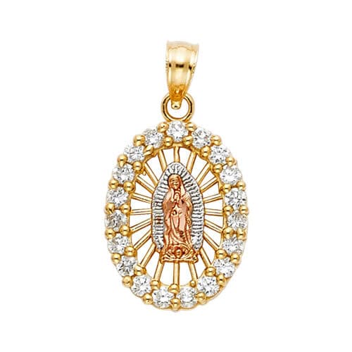 14K Tri Color Gold Cubic Zirconia Religious Guadalupe Pendant