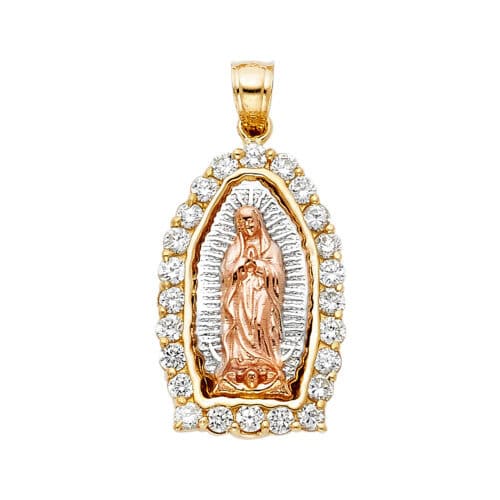 14K Tri Color Gold Cubic Zirconia Religious Guadalupe Pendant
