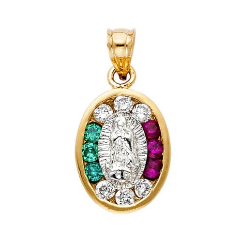 14K Two Tone Gold Cubic Zirconia Religious Guadalupe Pendant