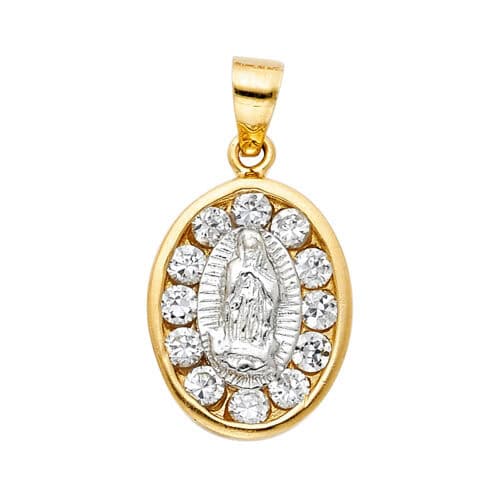 14K Two Tone Gold Cubic Zirconia Religious Guadalupe Pendant