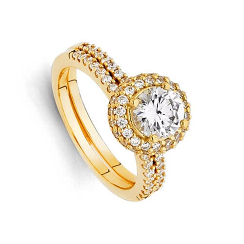 14K Yellow Gold Cubic Zirconia Ladies Wedding Band Only and Engagement Ring Only