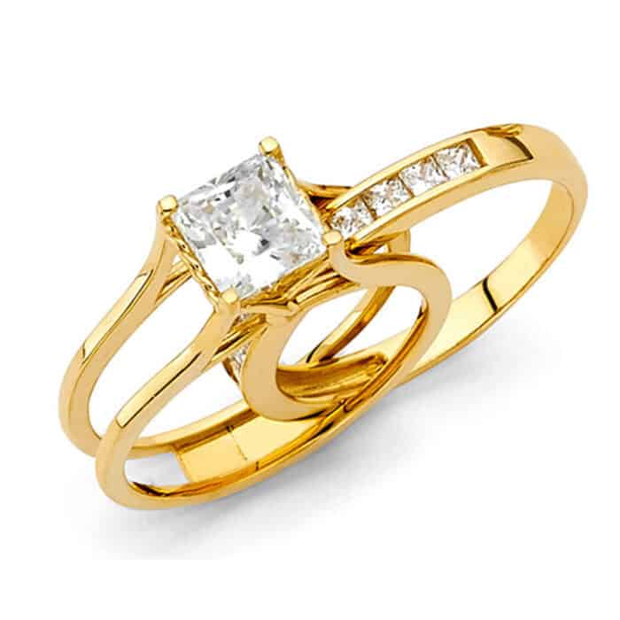 14K Yellow Gold Cubic Zirconia Princess Stone  Engagement Ring