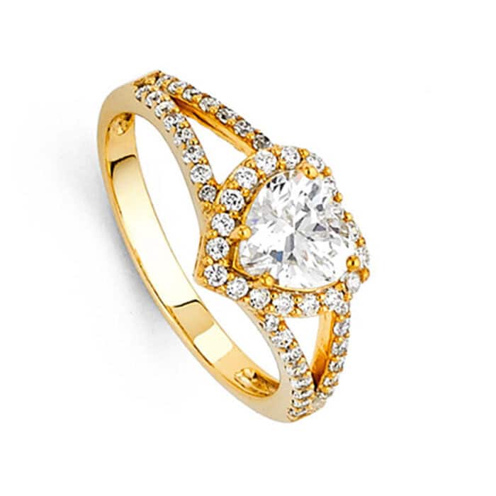 14K Yellow Gold Cubic Zirconia 1.25 carat Heart Stone Engagement Ring - Image 2