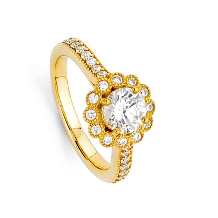 14K Yellow Gold Cubic Zirconia 1 carat Round Stone  Engagement Ring - Image 2