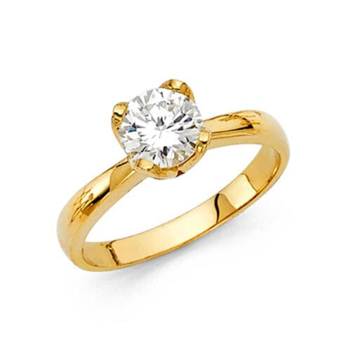 14K Yellow Gold Cubic Zirconia 1 carat Round Stone Engagement Ring