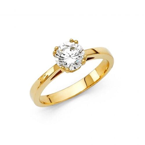 14K Yellow Gold Cubic Zirconia 1 carat Round Stone Engagement Ring
