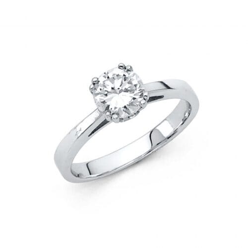14K White Gold Cubic Zirconia  Round Stone Engagement Ring for women