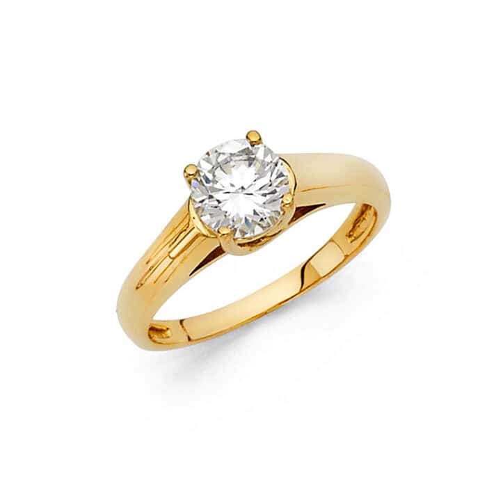 14K Yellow Gold Cubic Zirconia 1 carat Round Stone Engagement Ring