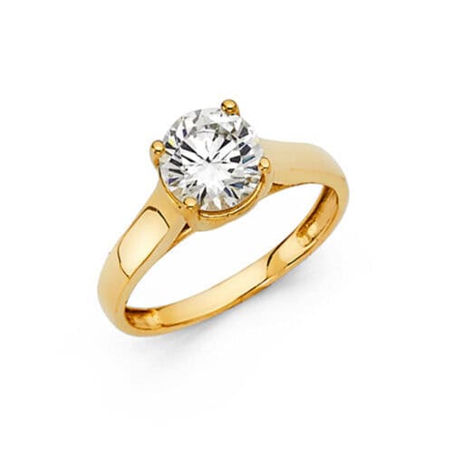 14K Yellow Gold Cubic Zirconia Round Stone Engagement Ring