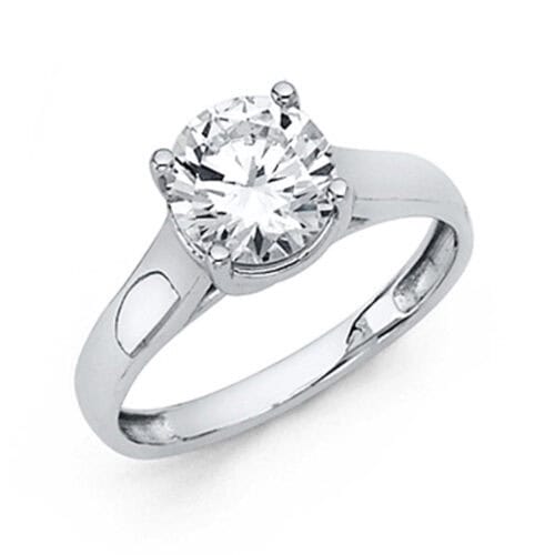 14K White Gold Round Stone Cubic Zirconia Engagement Ring