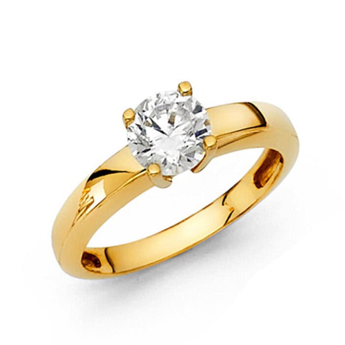 14K Yellow Gold Round Stone  Cubic Zirconia Engagement Ring