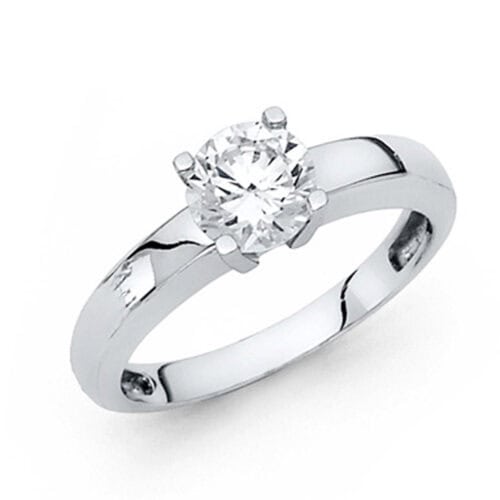 14K White Gold Round Stone  Cubic Zirconia Engagement Ring