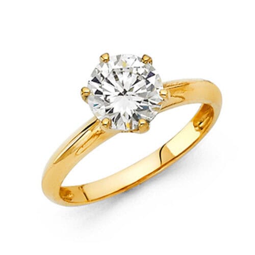 14K Yellow Gold Cubic Zirconia Round Stone Engagement Ring