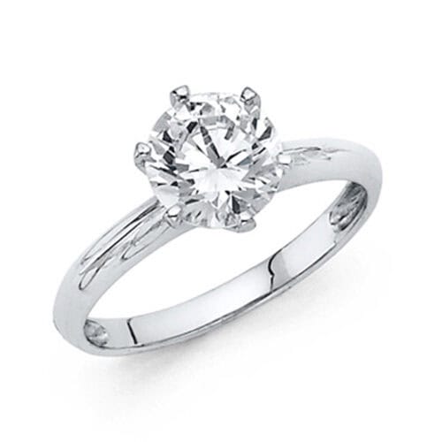14K White Gold Round Stone Cubic Zirconia Engagement Ring