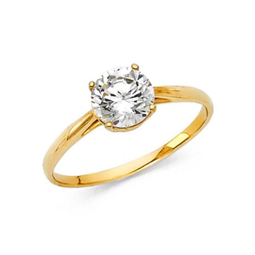 14K Yellow Gold Cubic Zirconia Round Stone Engagement Ring
