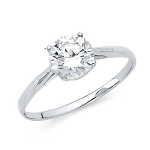 14K White Gold Cubic Zirconia Round Stone Engagement Ring