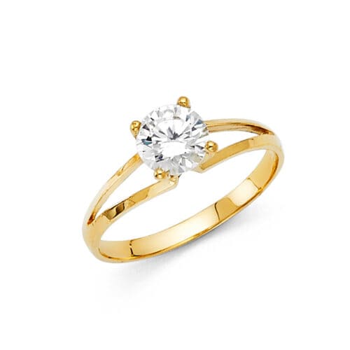 14K Yellow Gold Round Stone Cubic Zirconia Engagement Ring