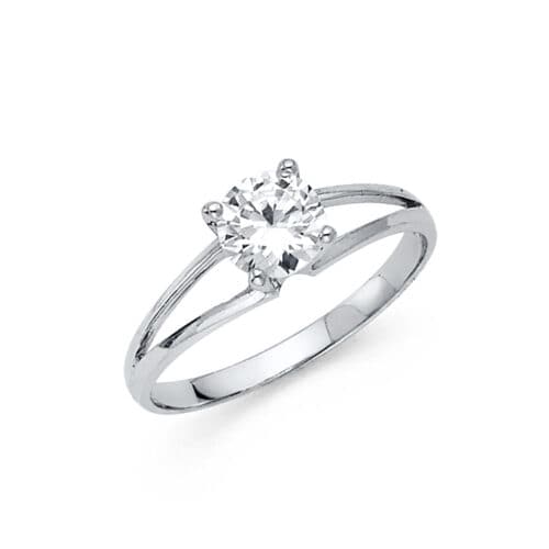 14K White Gold Cubic Zirconia Round Stone Engagement Ring