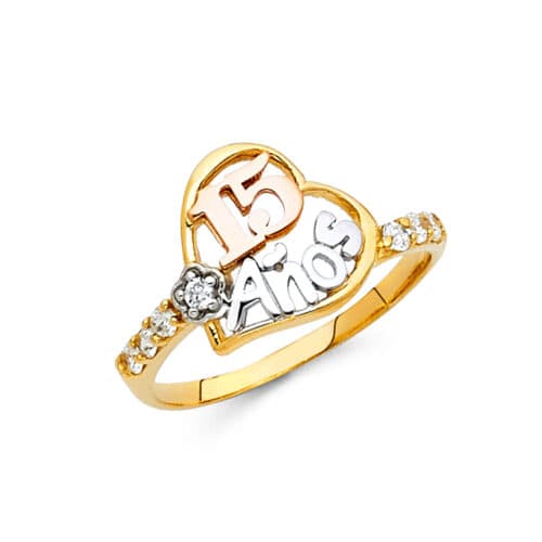14K Tri Color Gold 15 Years Cubic Zirconia Ring