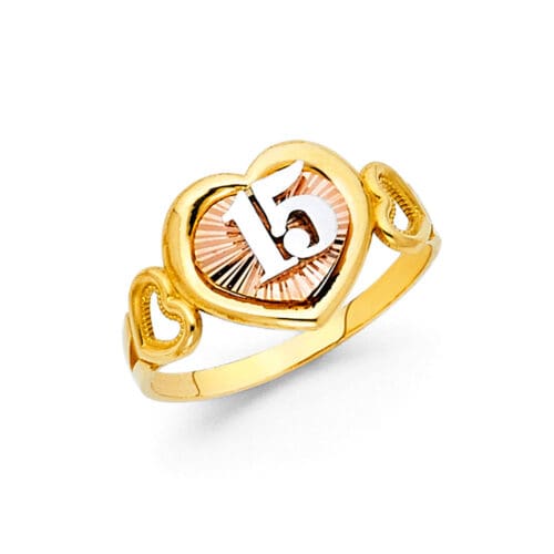 14K Tri Color Gold 15 Years Ring
