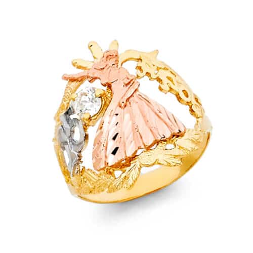 14K Tri Color Gold 15 Years Cubic Zirconia Ring