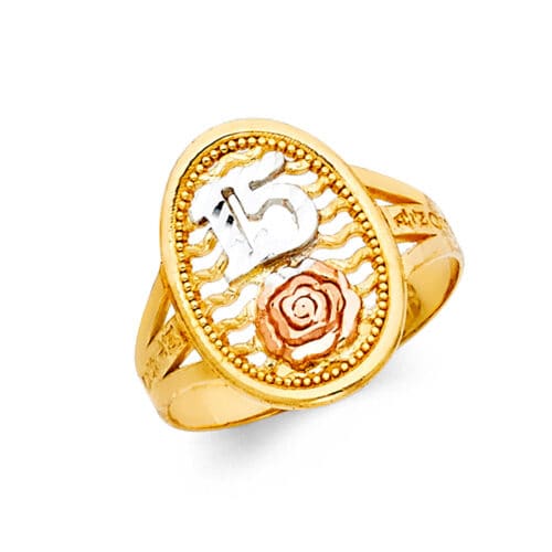 14K Tri Color Gold 15 Years Ring