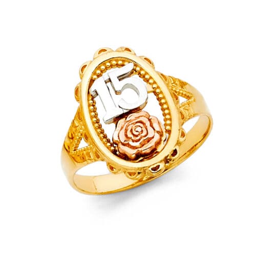 14K Tri Color Gold 15 Years Ring