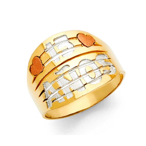 14K Tri Color Gold 15 Years Ring