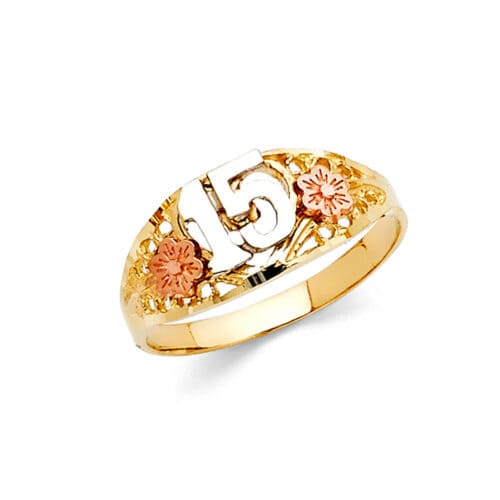 14K Tri Color Gold 15 Years Ring