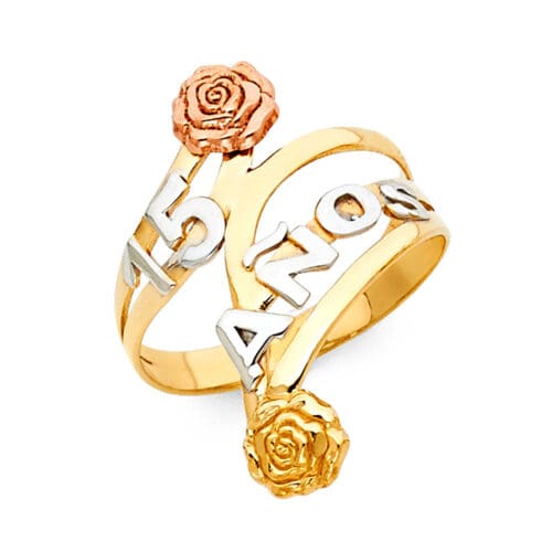 14K Tri Color Gold 15 Years Ring