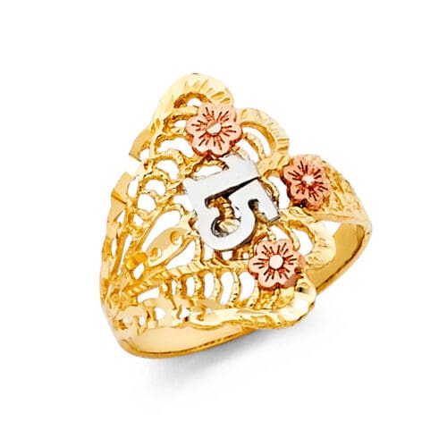 14K Tri Color Gold 15 Years Ring