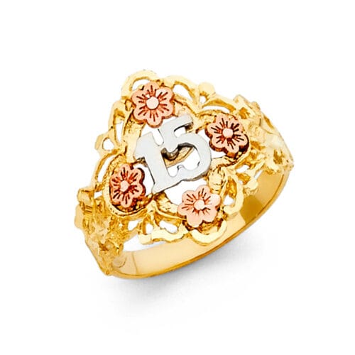 14K Tri Color Gold 15 Years Ring