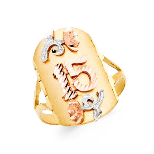 14K Tri Color Gold 15 Years Ring