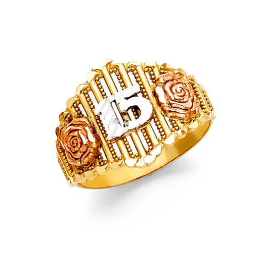 14K Tri Color Gold 15 Years Ring