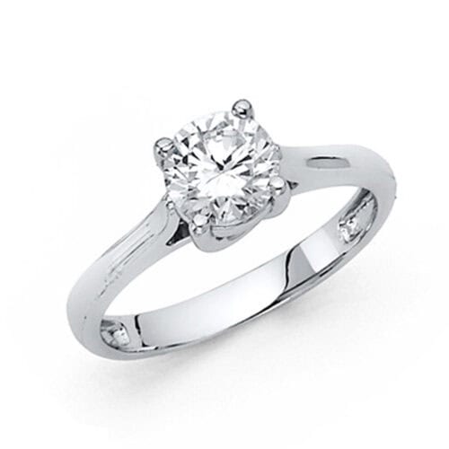 14K White Gold Cubic Zirconia Round Stone Engagement Ring