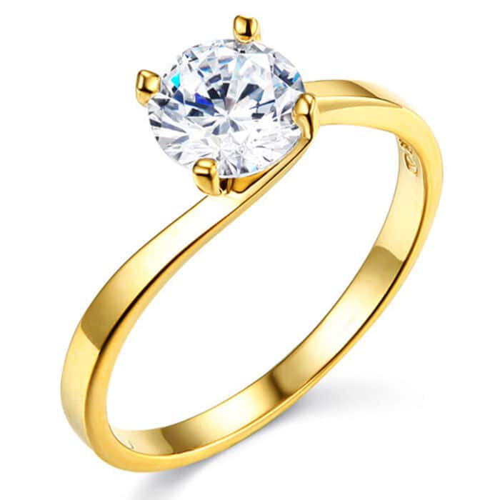 14K Yellow Gold Cubic Zirconia Round Stone Engagement Ring