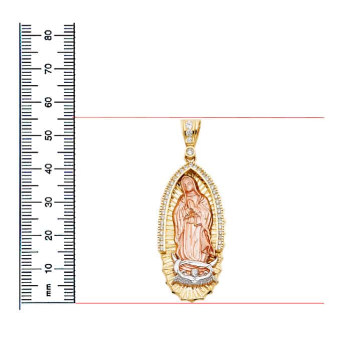 14K Tri Color Gold Cubic Zirconia Religious Guadalupe Pendant - Image 3