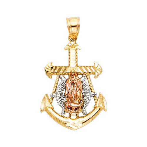 14K Tri Color Gold Guadalupe Anchor Religious Pendant